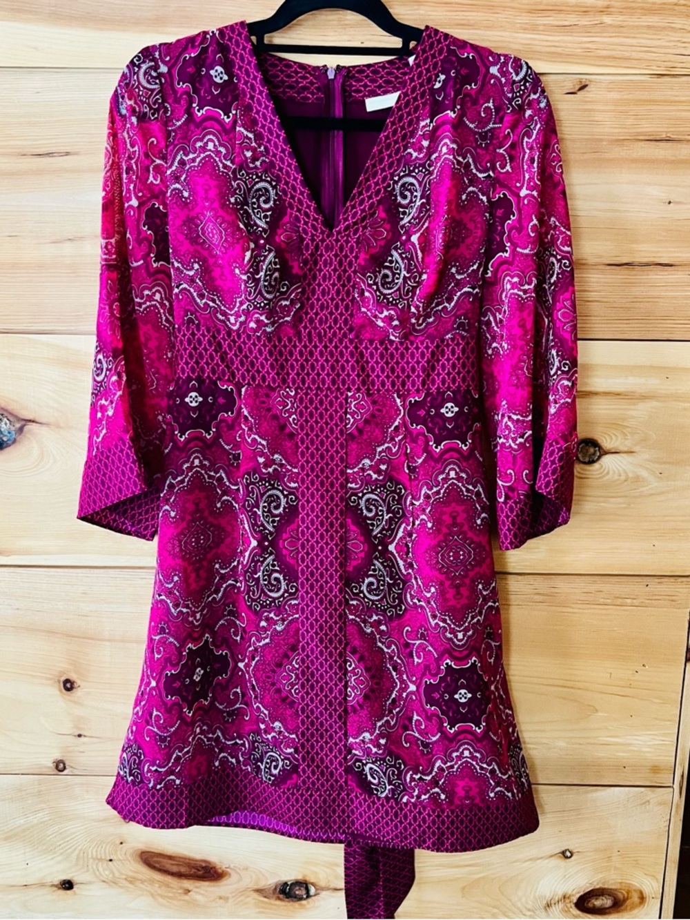 New York & Company Fuchsia and Deep Rose Midi Dress Kimono-style w/Ties Bohemian